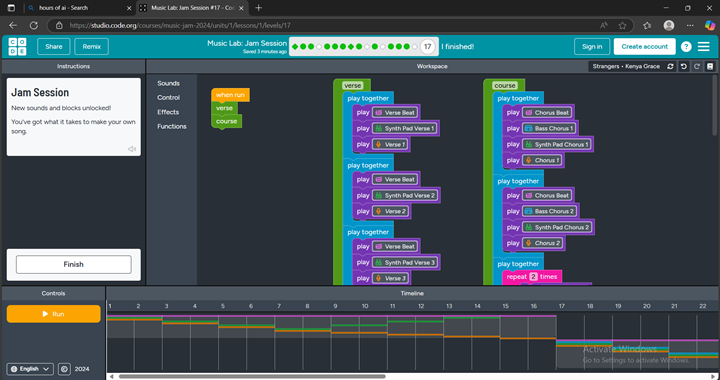 Student adjusting AI creativity level while building their own song