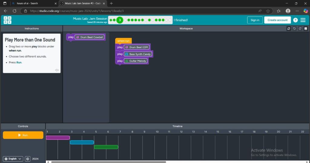 Parent guiding their child through an AI-based music coding activity